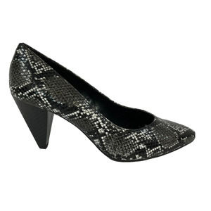 C Comfort Shoes Women Sz 9‎ Black Snake Cone Heel Pointed Toe Faux Leather NEW